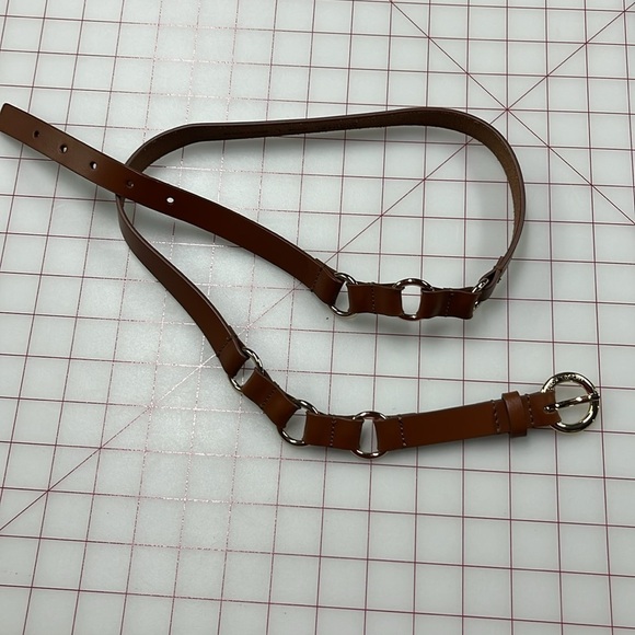 MICHAEL KORS Caramel Leather Gold Round Buckle and Gold Ring Station Belt SZ L main image 5